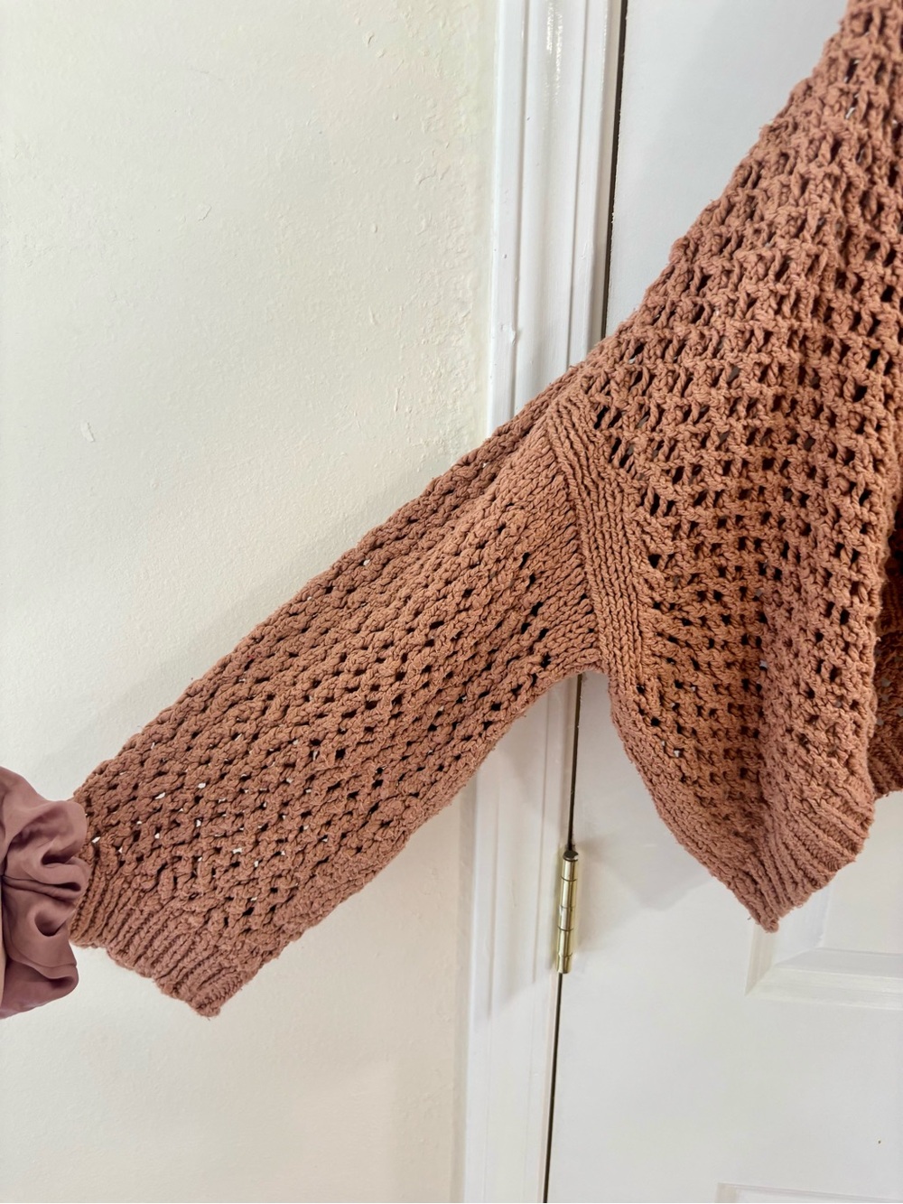 Free People Open-Knit Cropped Turtleneck Sweater - Dusty Rose - Picture 7 of 9
